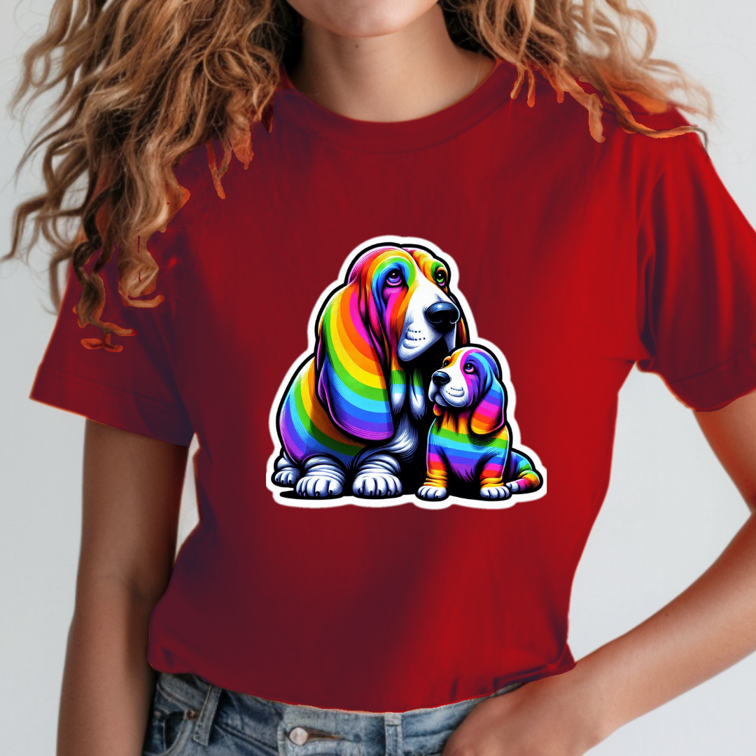 Rainbow Bassett Hounds Unisex Soft T-Shirt