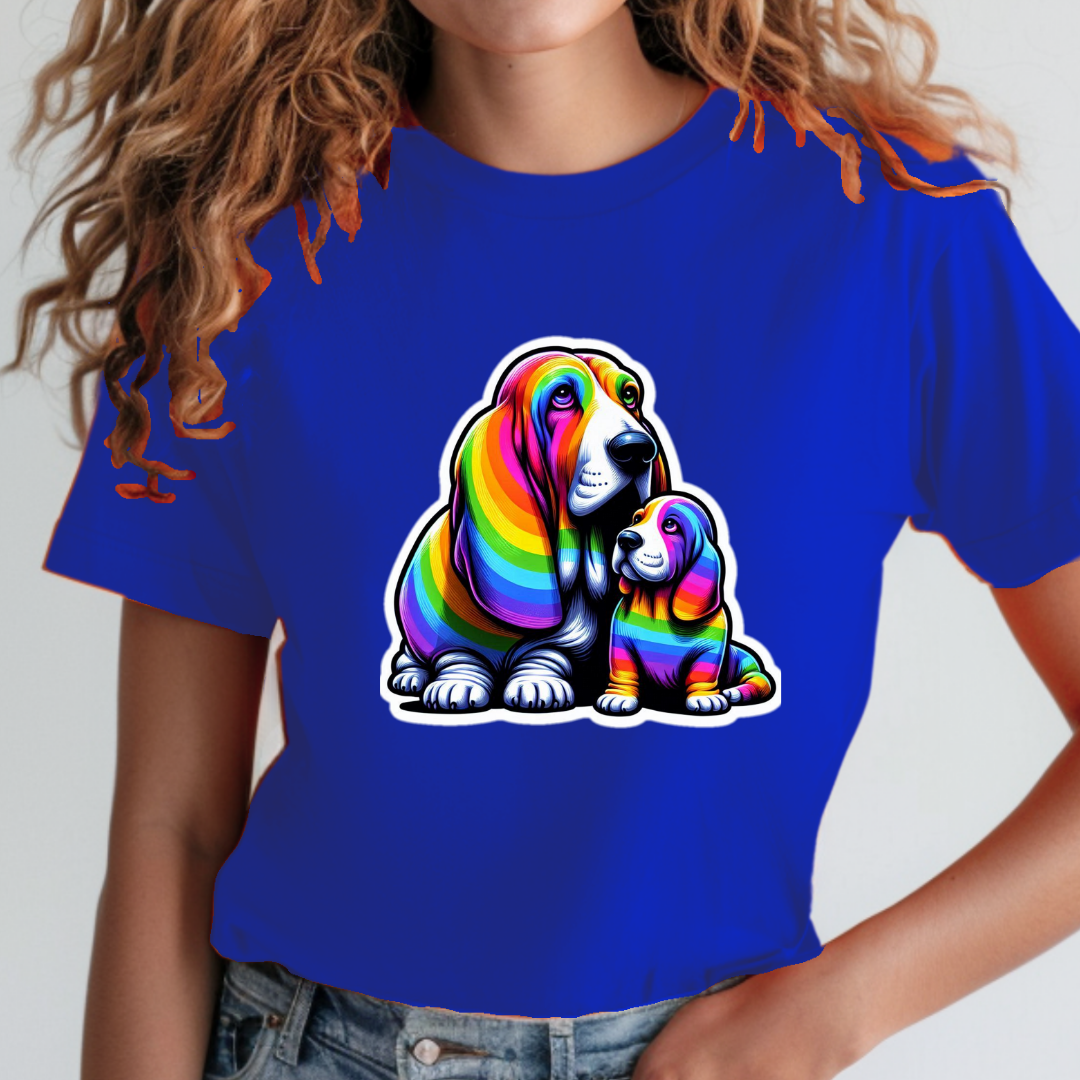 Rainbow Bassett Hounds Unisex Soft T-Shirt