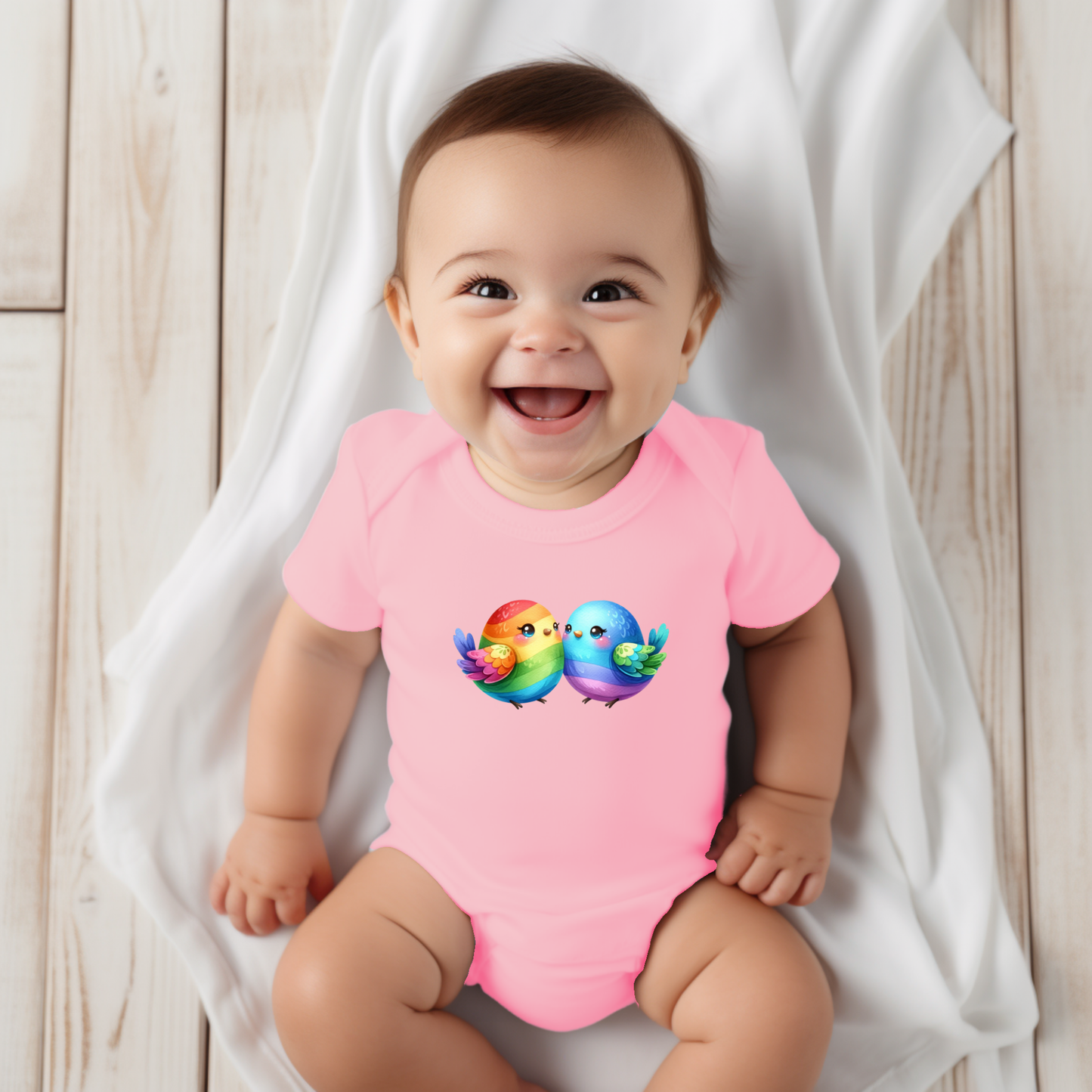 Onesie - Playful Rainbow Baby Birds