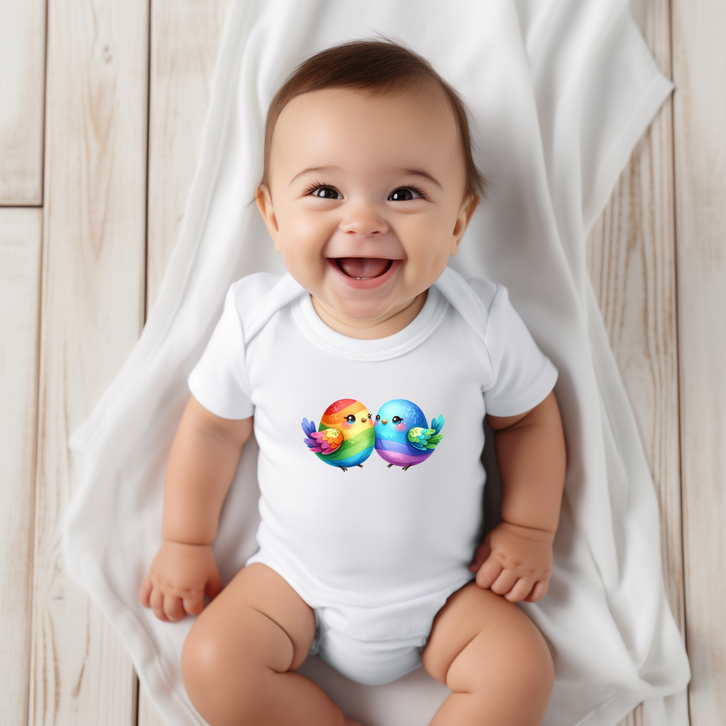 Onesie - Playful Rainbow Baby Birds