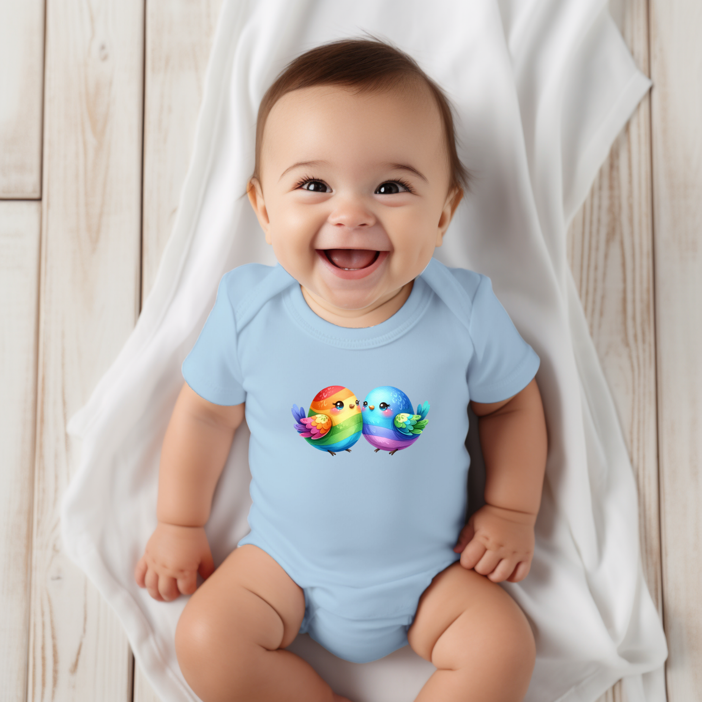 Onesie - Playful Rainbow Baby Birds