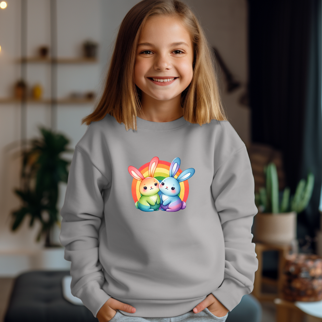Kids Sweatshirt - Cute Rainbow Animal Bunnies