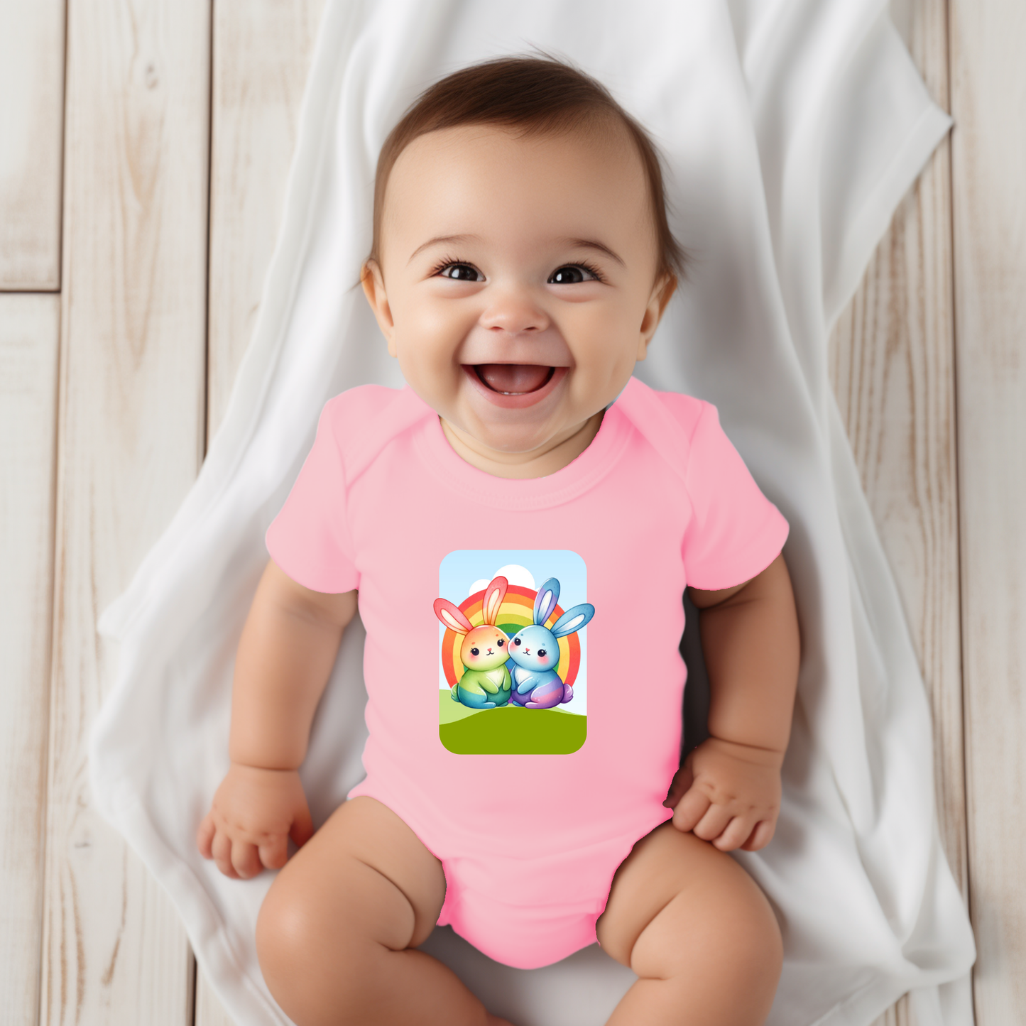 Onesie - Playful Rainbow Bunnies