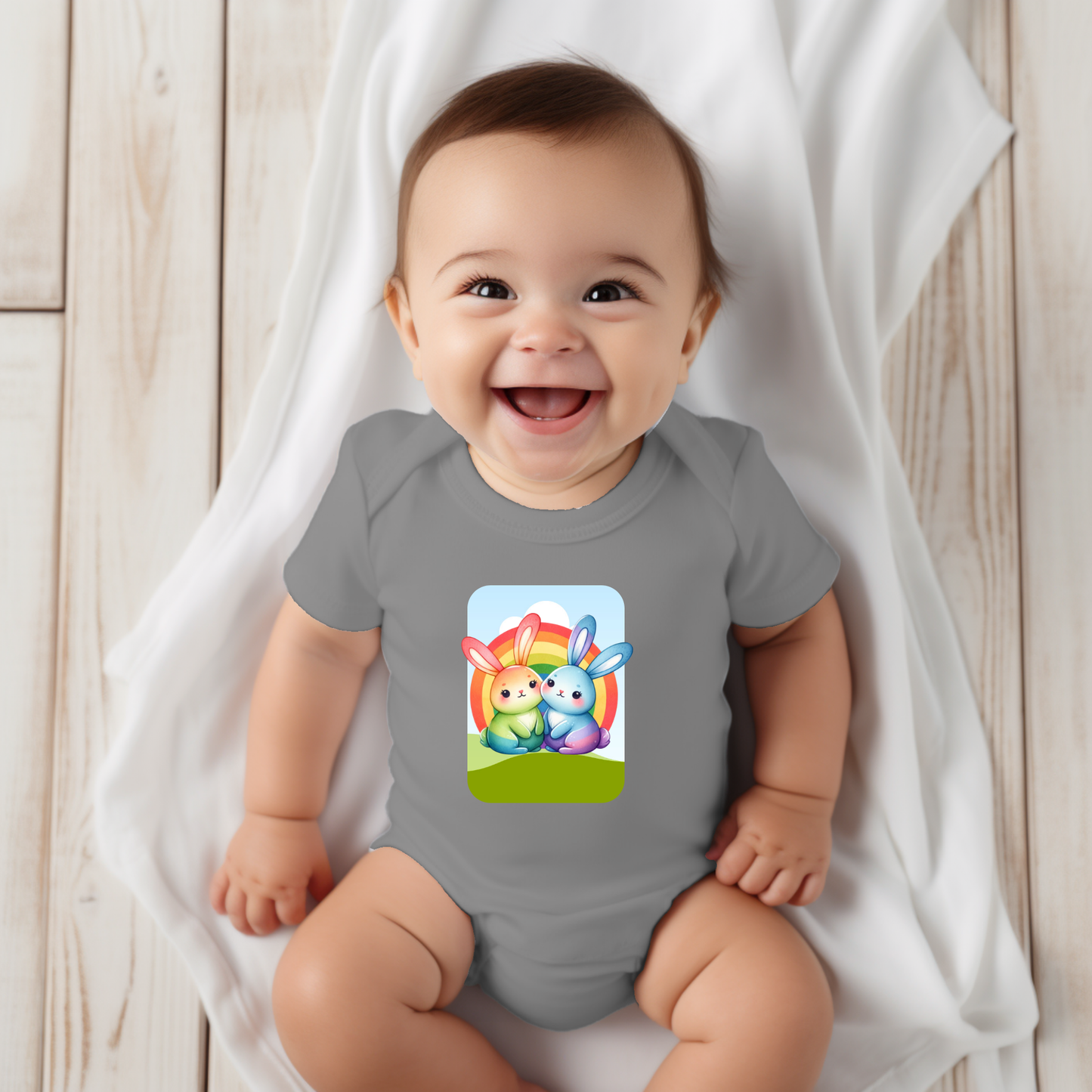 Onesie - Playful Rainbow Bunnies