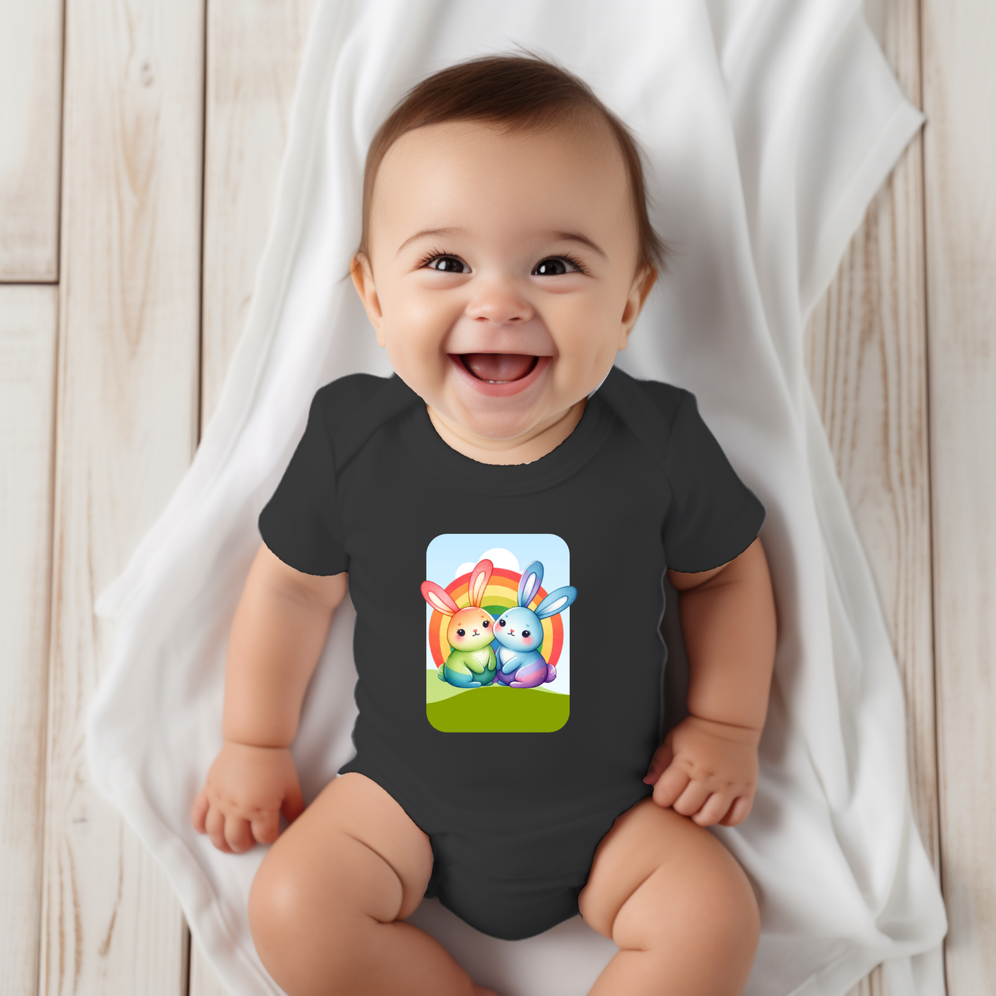 Onesie - Playful Rainbow Bunnies