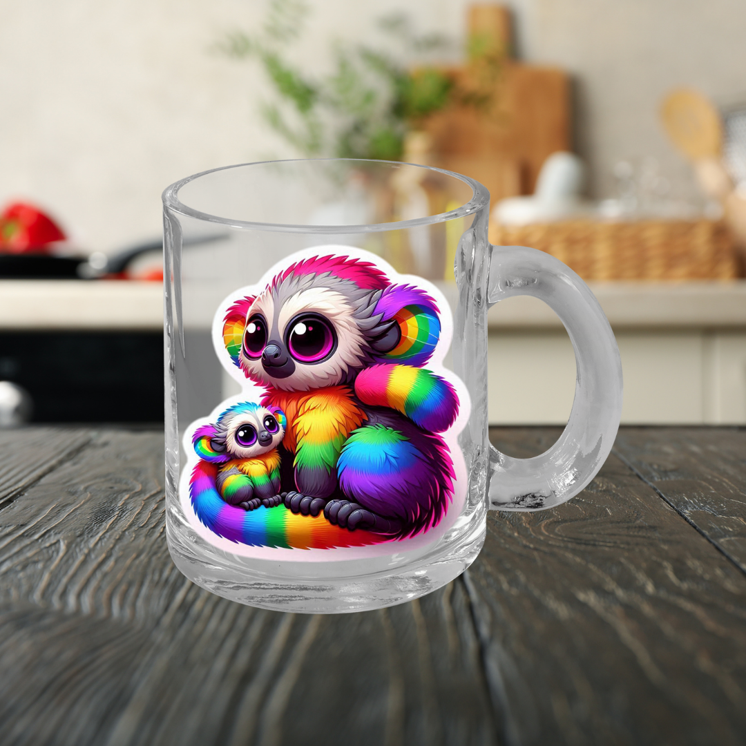 Rainbow Cartoon Bush Baby Glass Mug