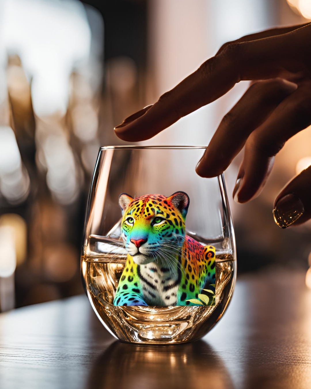 Rainbow Cheetah Whiskey Glass