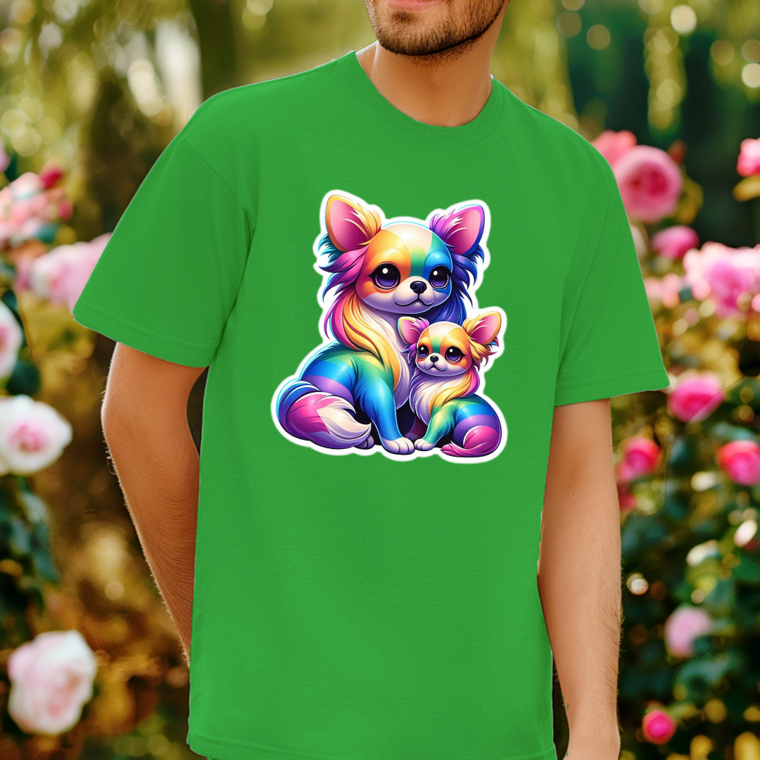 Rainbow Long-Haired Chihuahuas Unisex Soft T-Shirt