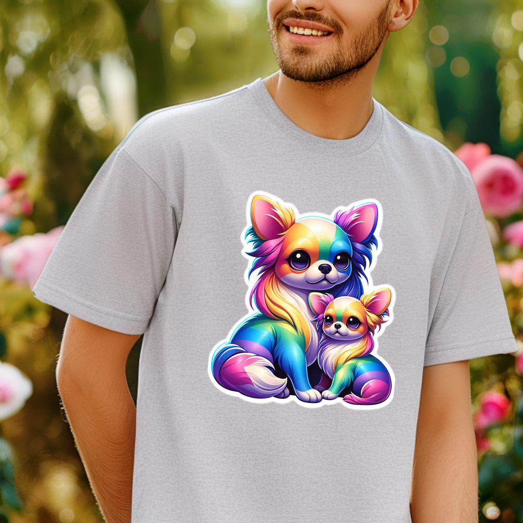 Rainbow Long-Haired Chihuahuas Unisex Soft T-Shirt