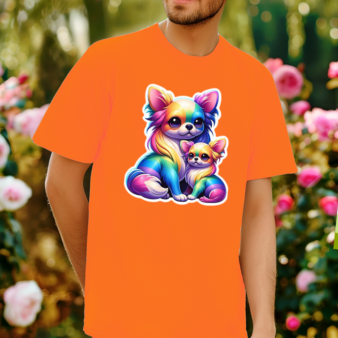 Rainbow Long-Haired Chihuahuas Unisex Soft T-Shirt