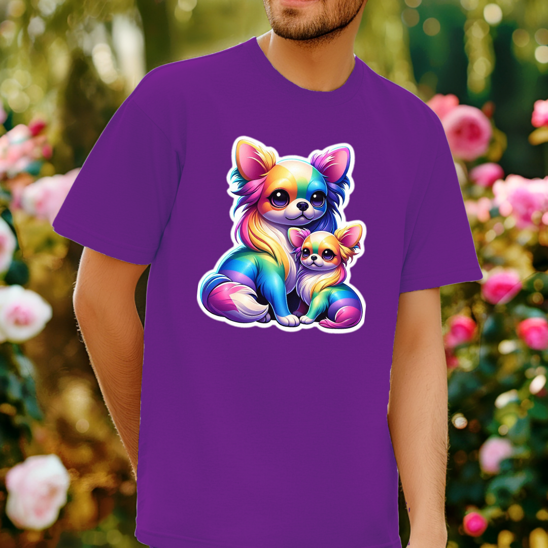 Rainbow Long-Haired Chihuahuas Unisex Soft T-Shirt
