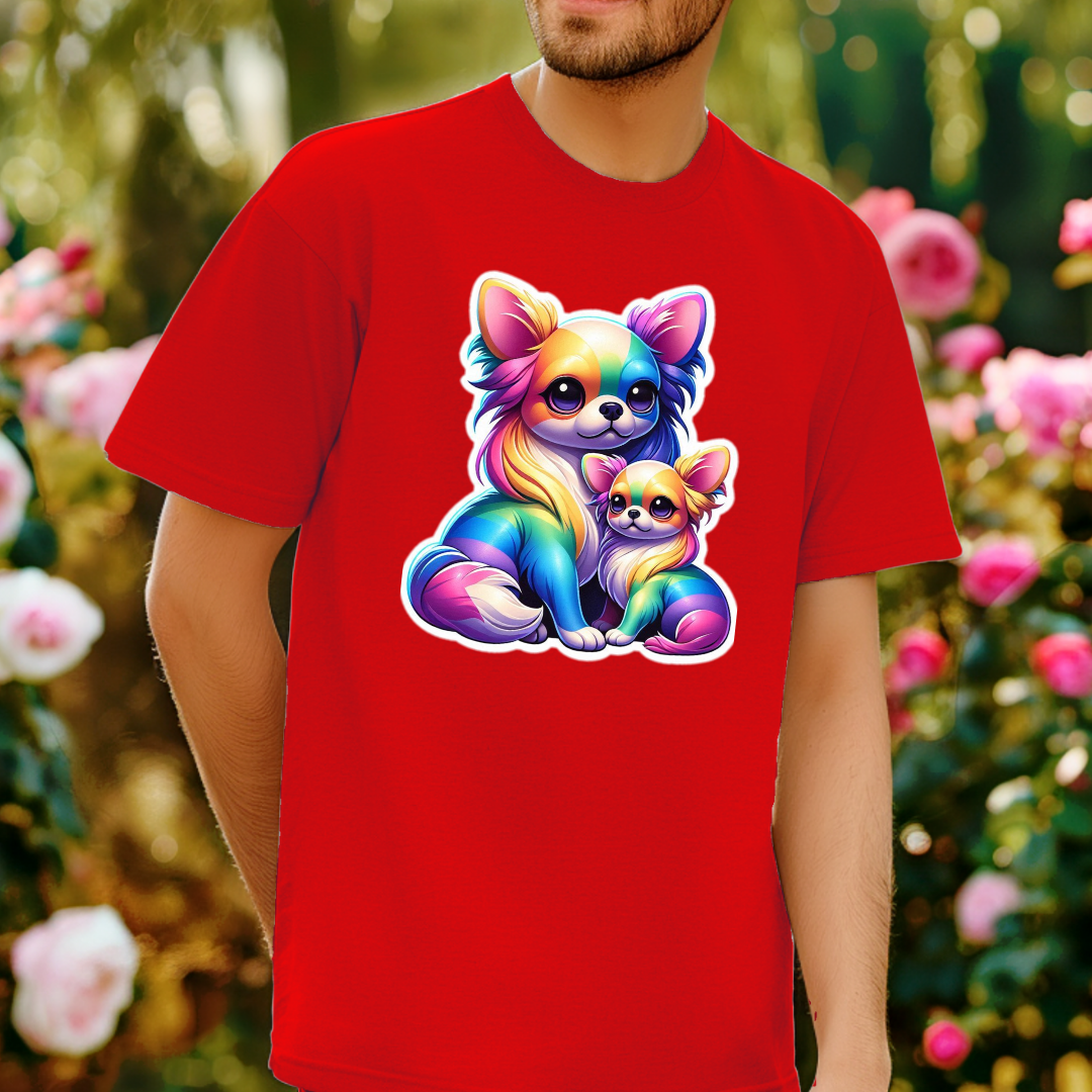 Rainbow Long-Haired Chihuahuas Unisex Soft T-Shirt