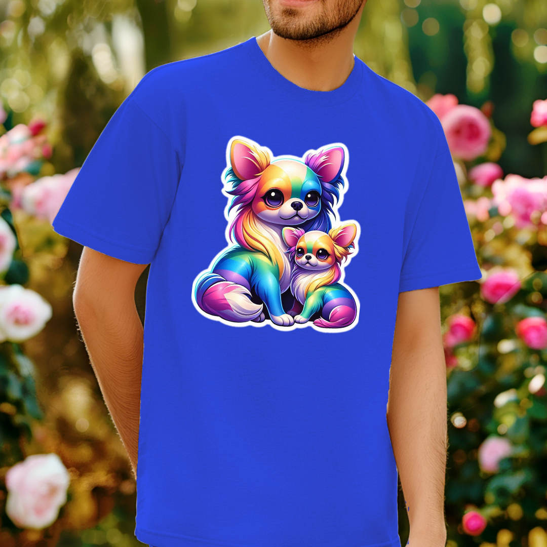 Rainbow Long-Haired Chihuahuas Unisex Soft T-Shirt