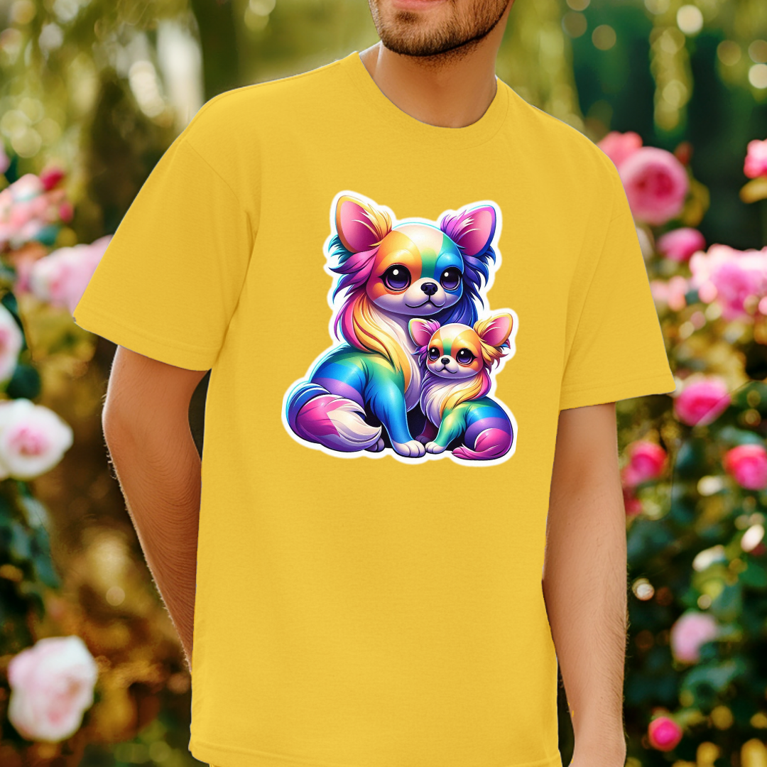 Rainbow Long-Haired Chihuahuas Unisex Soft T-Shirt
