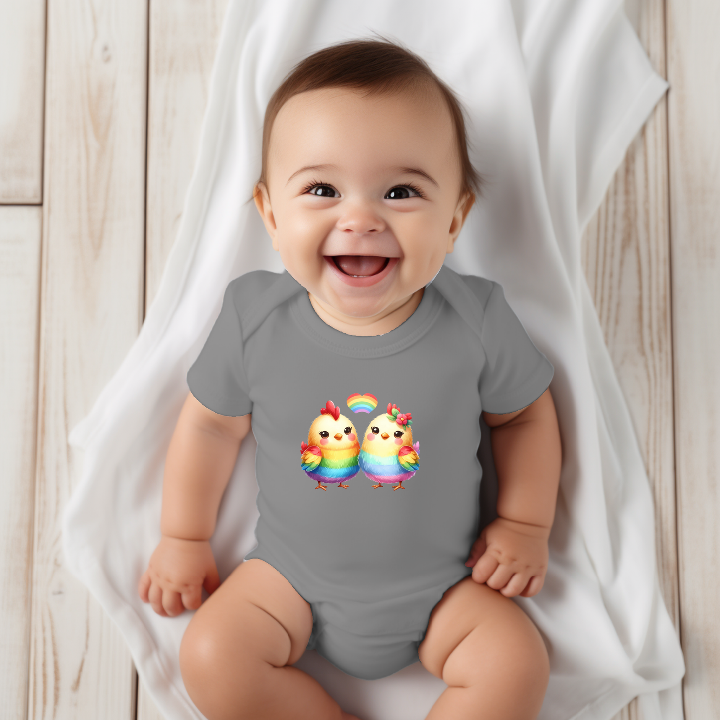 Onesie - Playful Rainbow Chicks