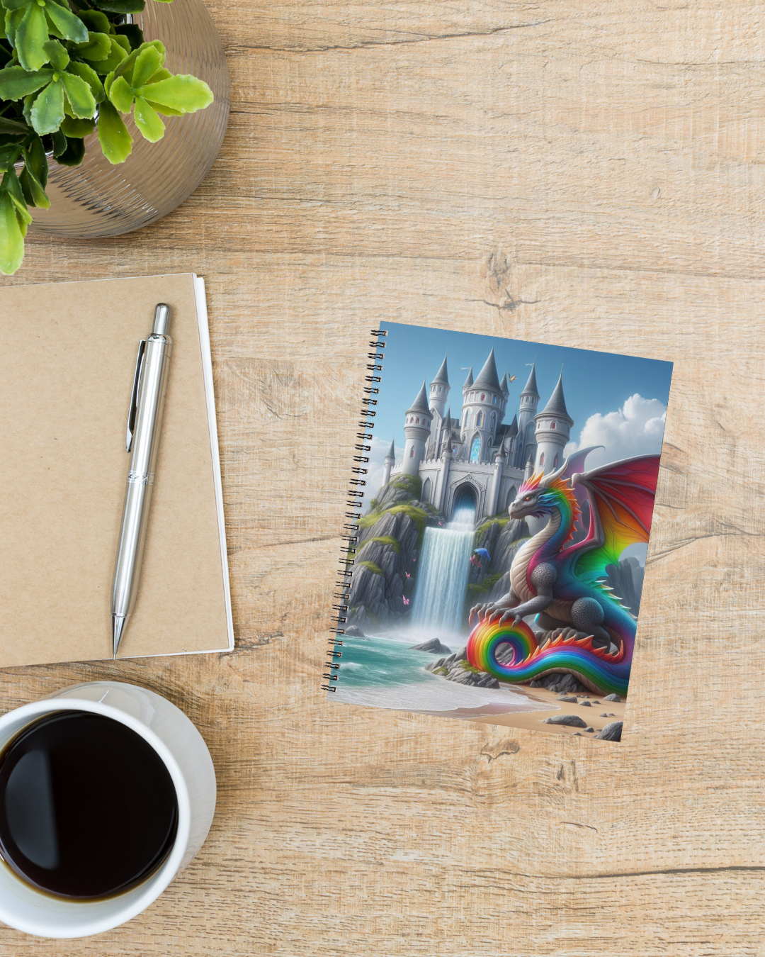 Dragon Guarding White Castle Notebook - Ruled Lines