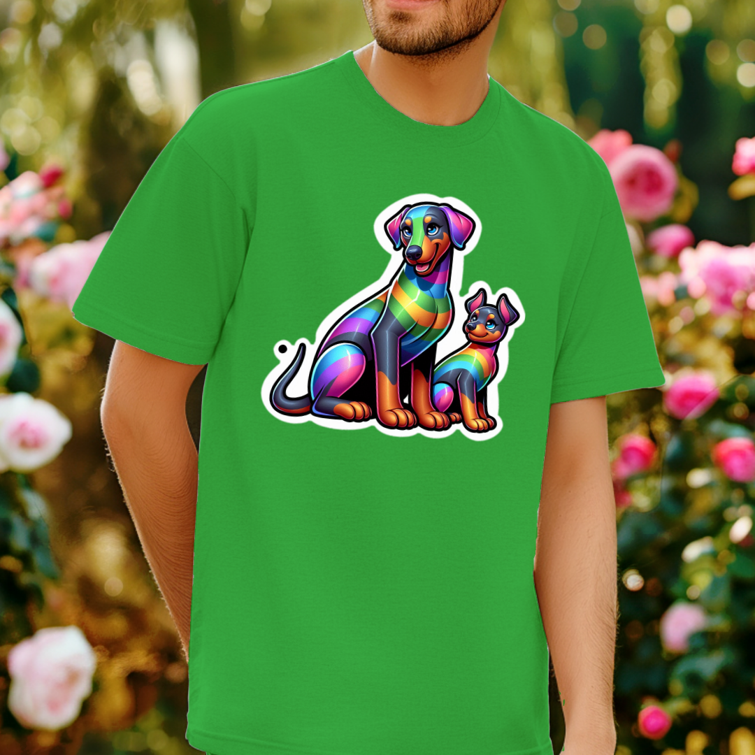 Rainbow Dobermann Pinschers Unisex Soft T-Shirt