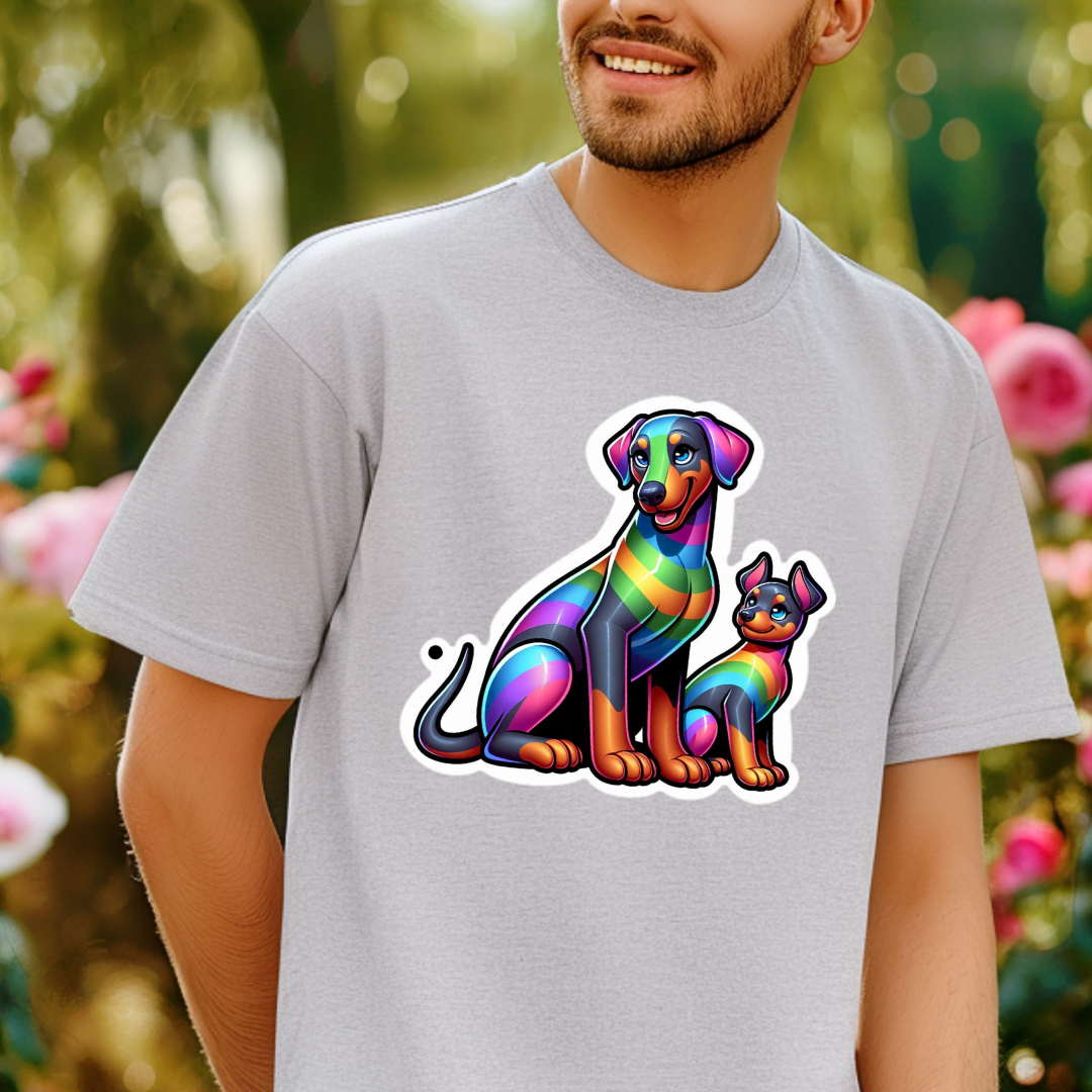 Rainbow Dobermann Pinschers Unisex Soft T-Shirt
