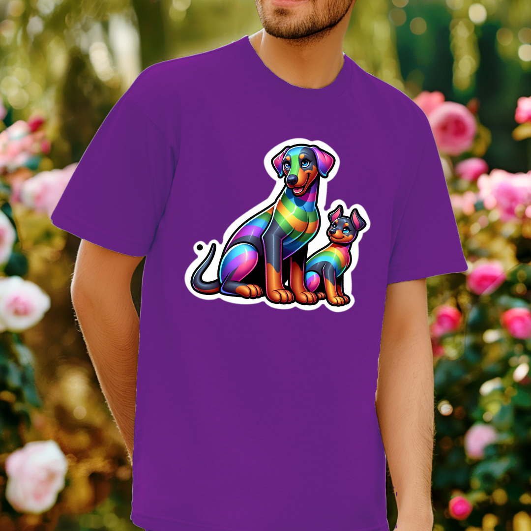 Rainbow Dobermann Pinschers Unisex Soft T-Shirt