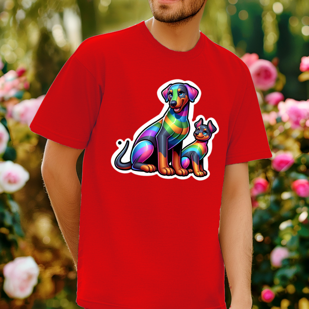 Rainbow Dobermann Pinschers Unisex Soft T-Shirt