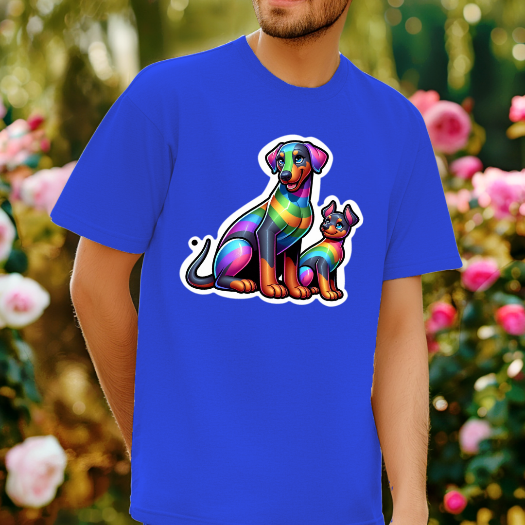Rainbow Dobermann Pinschers Unisex Soft T-Shirt