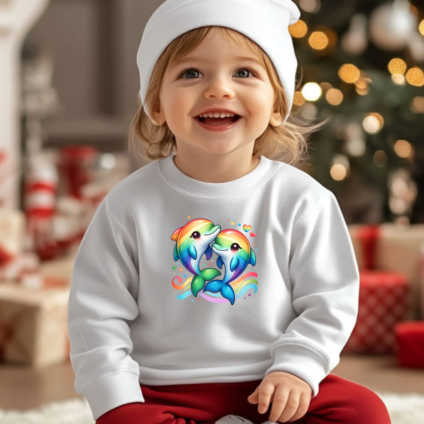 Toddler Sweatshirt - Cute Rainbow Dolphins