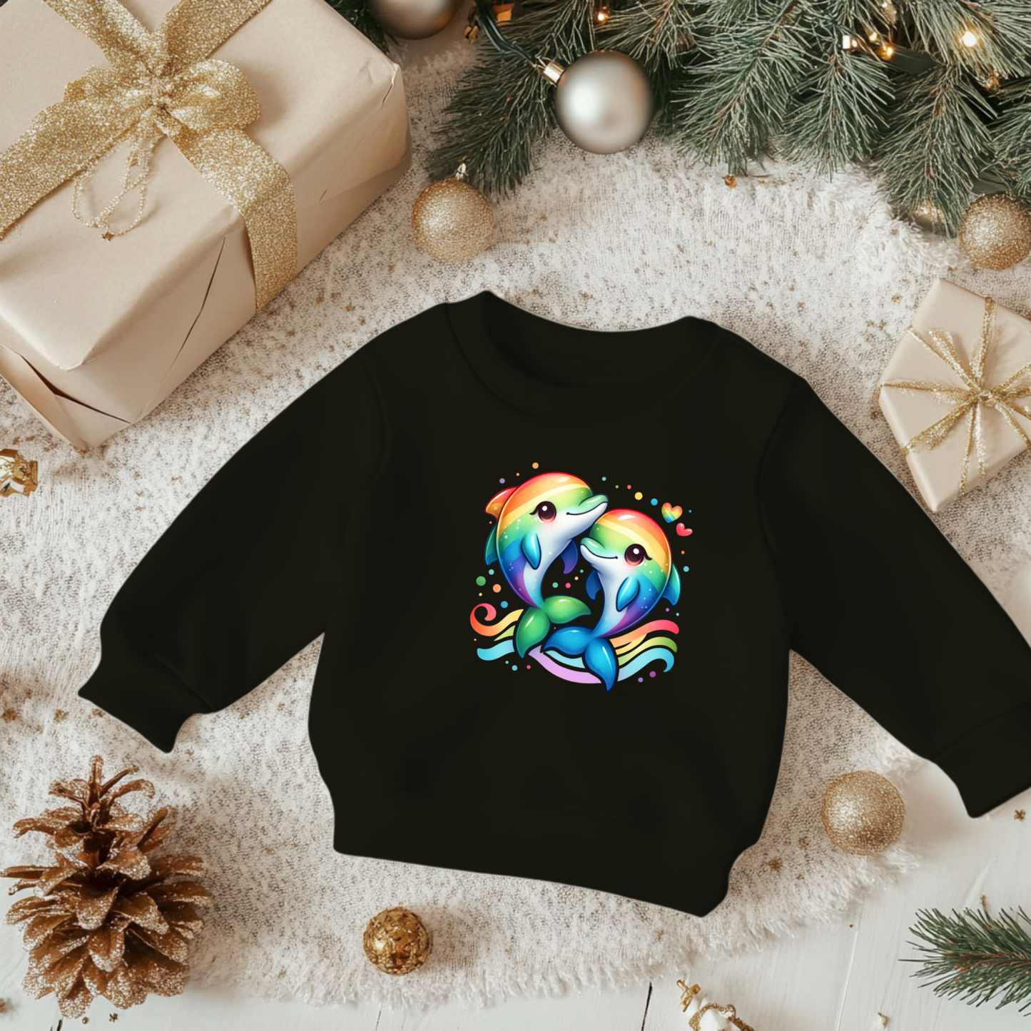 Toddler Sweatshirt - Cute Rainbow Dolphins