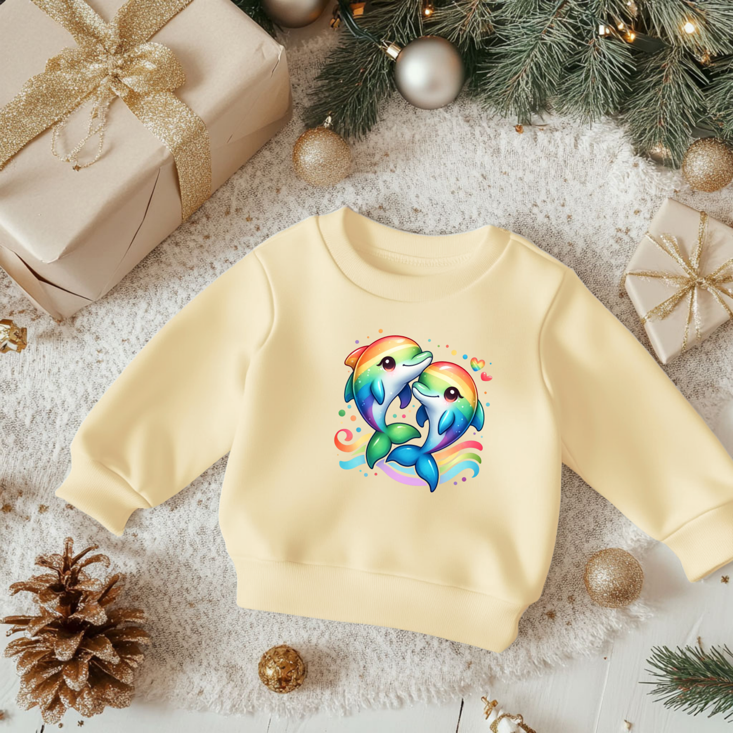 Toddler Sweatshirt - Cute Rainbow Dolphins