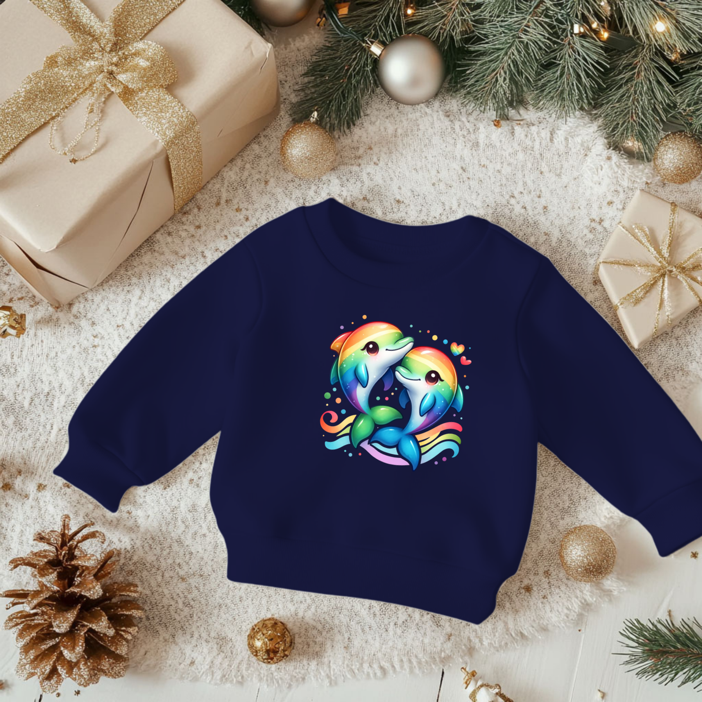 Toddler Sweatshirt - Cute Rainbow Dolphins