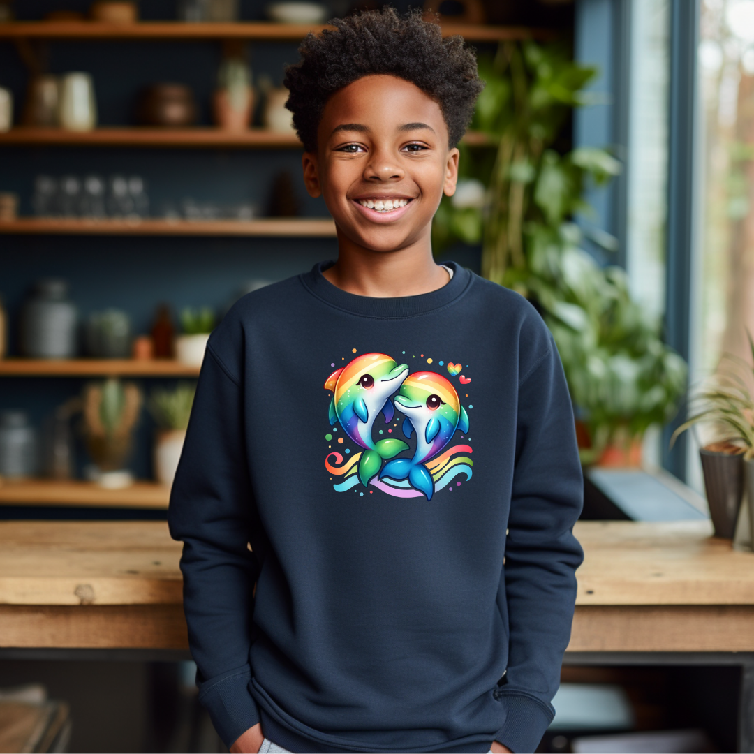 Kids Sweatshirt - Cute Rainbow Dolphins