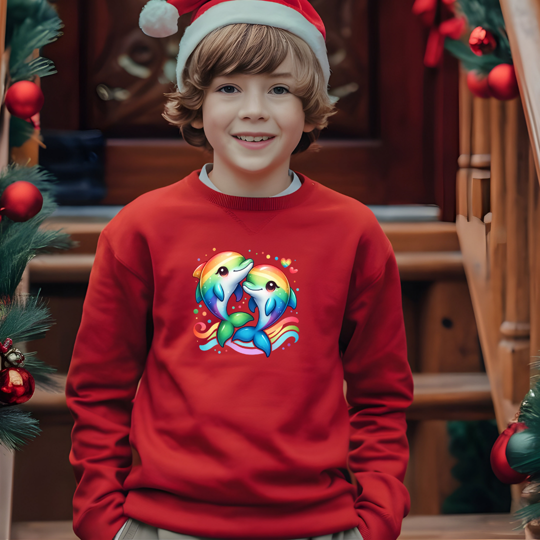Kids Sweatshirt - Cute Rainbow Dolphins