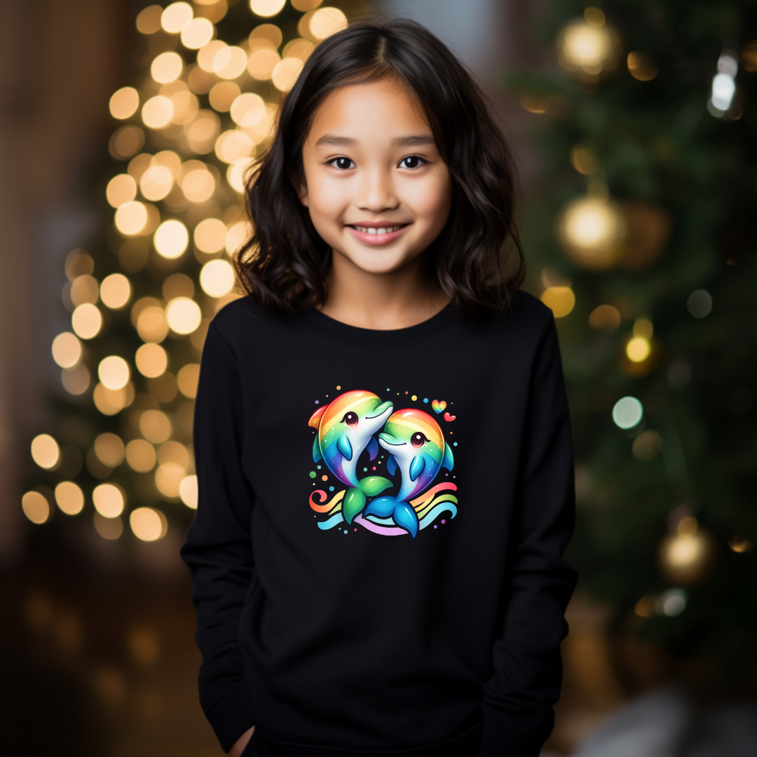 Kids Sweatshirt - Cute Rainbow Dolphins