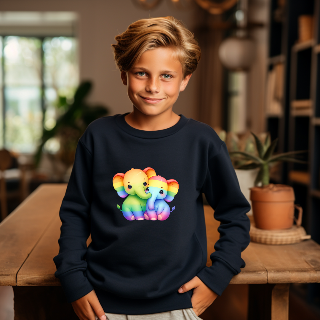 Kid's Sweatshirt - Cute Rainbow Animal Elephants