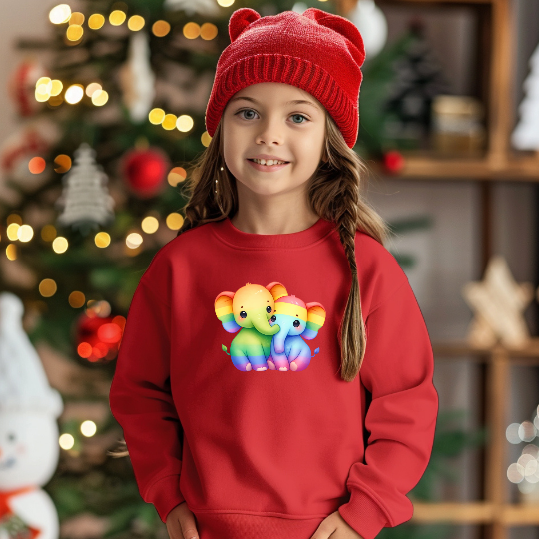Kid's Sweatshirt - Cute Rainbow Animal Elephants