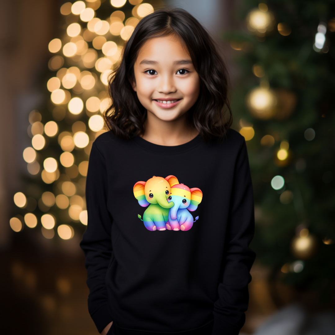 Kid's Sweatshirt - Cute Rainbow Animal Elephants