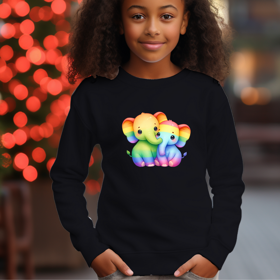 Kid's Sweatshirt - Cute Rainbow Animal Elephants