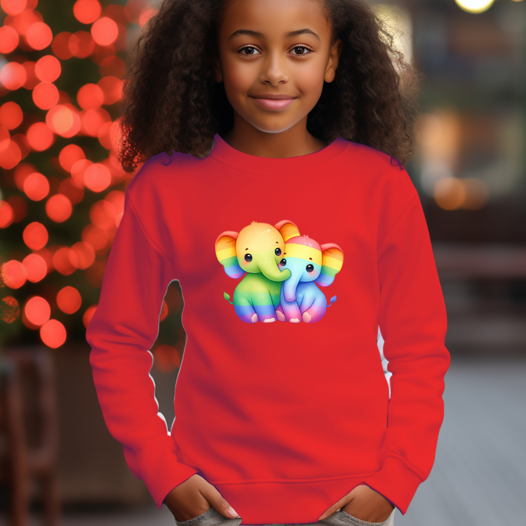 Kid's Sweatshirt - Cute Rainbow Animal Elephants
