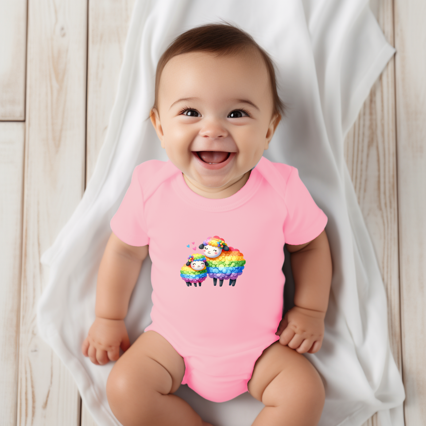 Onesie - Playful Rainbow Lambs