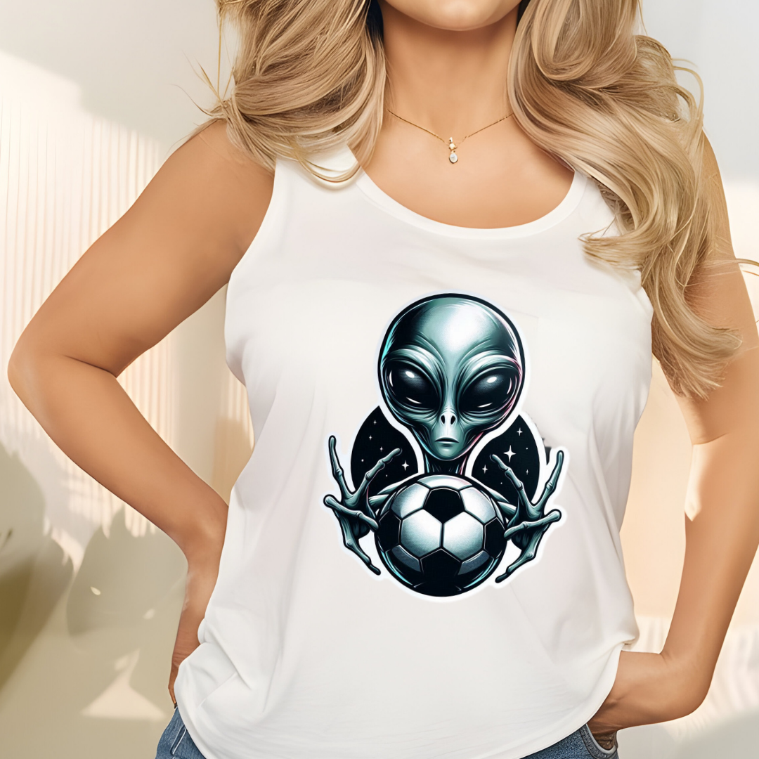 Alien and Soccer Ball - Racerback Tank