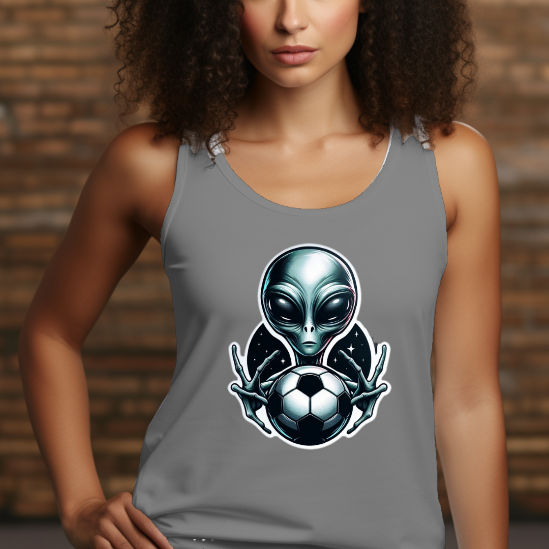 Alien and Soccer Ball - Racerback Tank