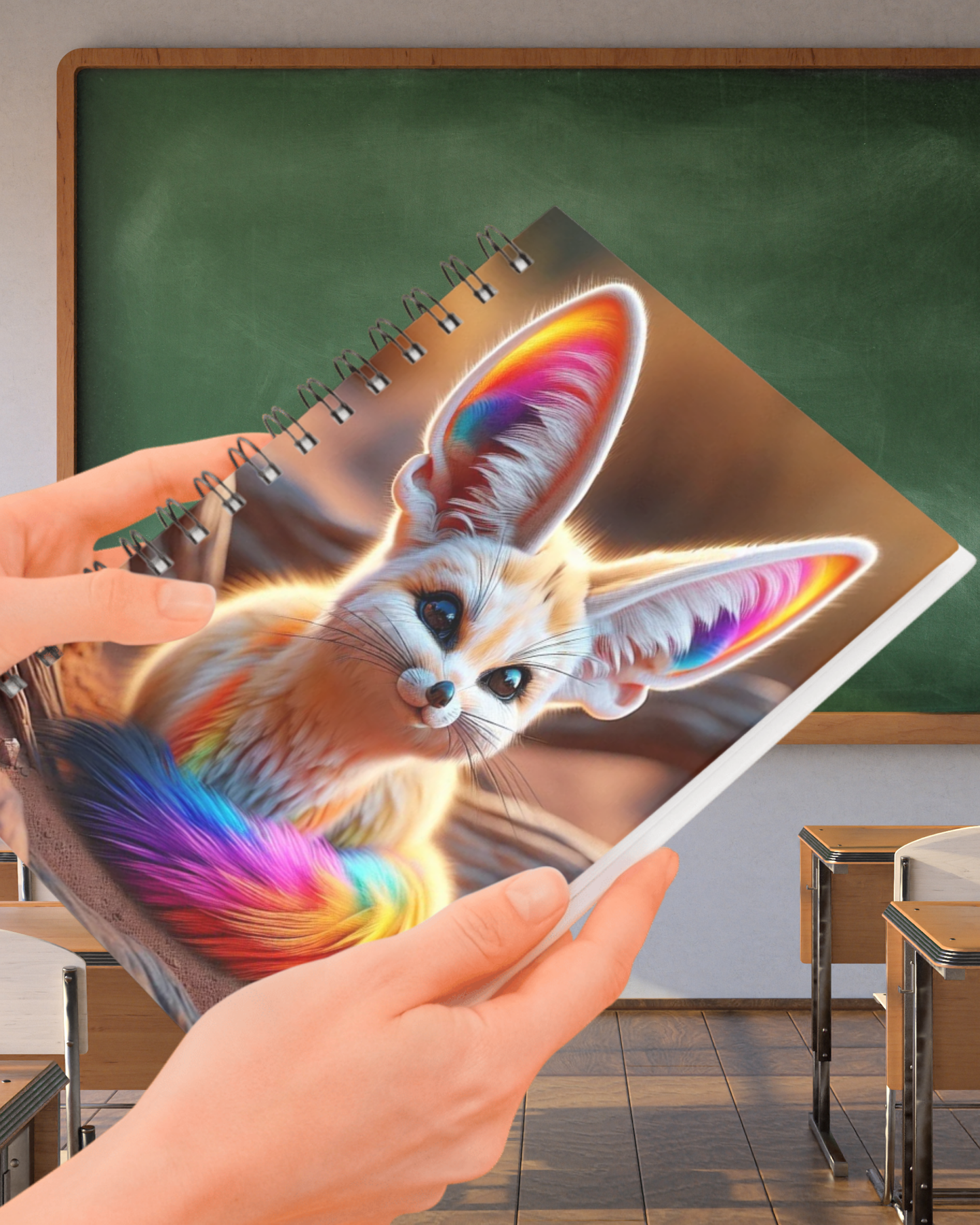 Spiral Notebook - Rainbow Fennec Fox (ruled)