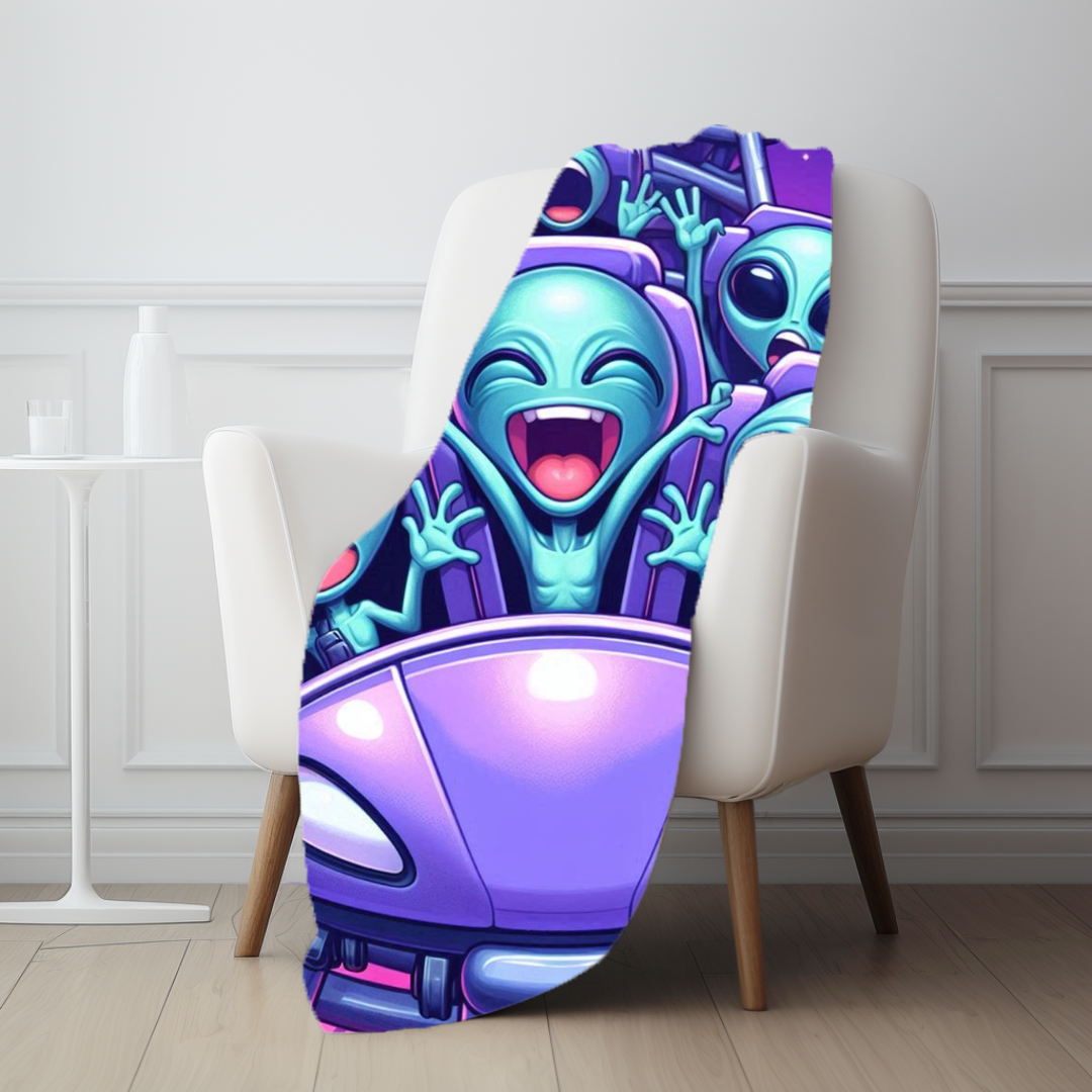 Aliens Riding a Rollercoaster Velveteen Microfiber Blanket