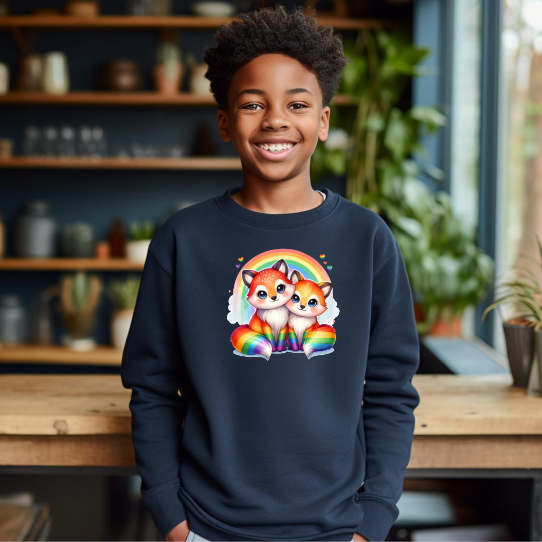 Kid's Sweatshirt - Cute Rainbow Animal Foxes