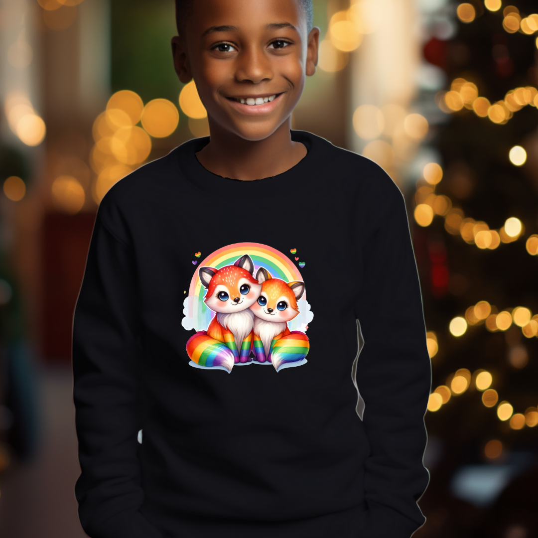 Kid's Sweatshirt - Cute Rainbow Animal Foxes