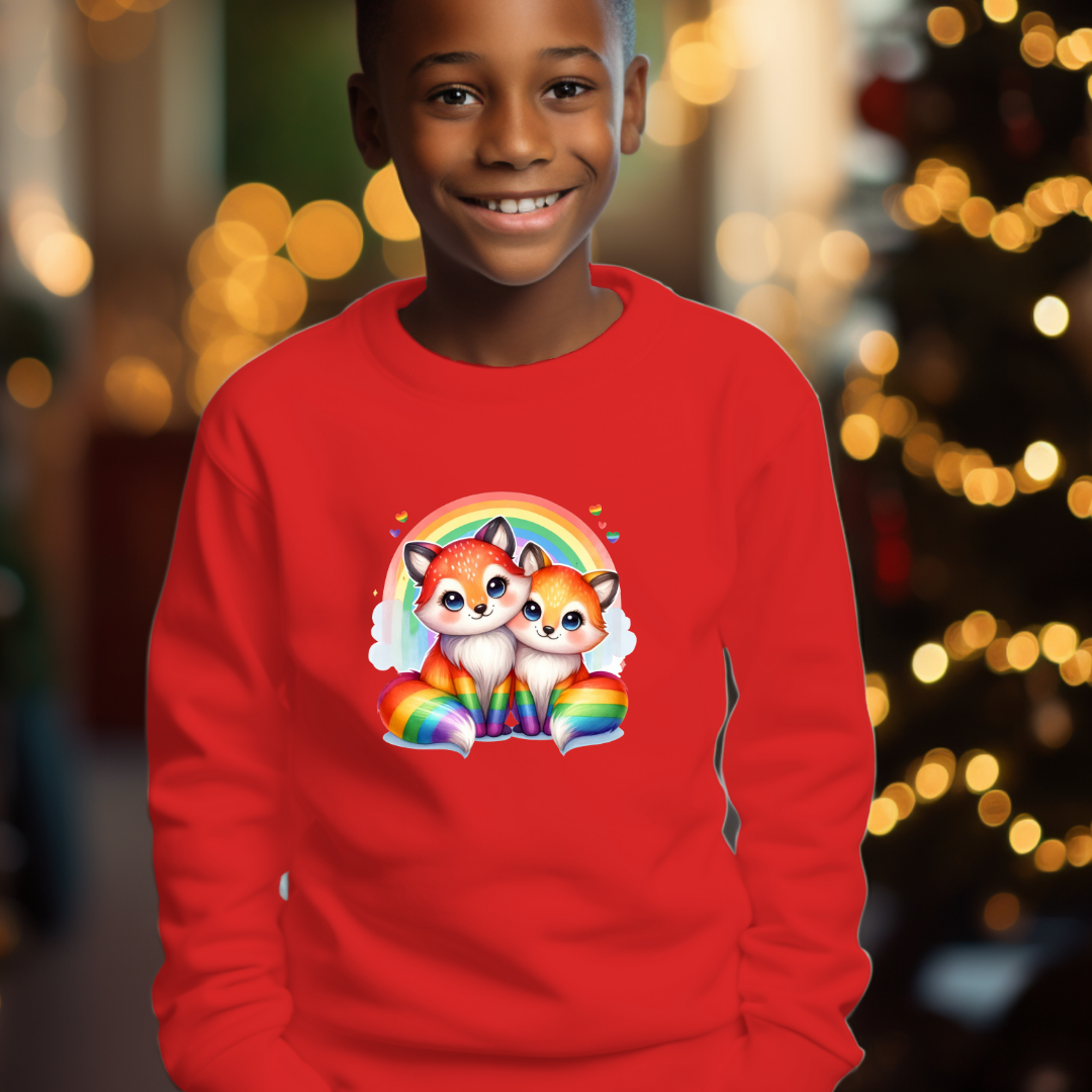 Kid's Sweatshirt - Cute Rainbow Animal Foxes