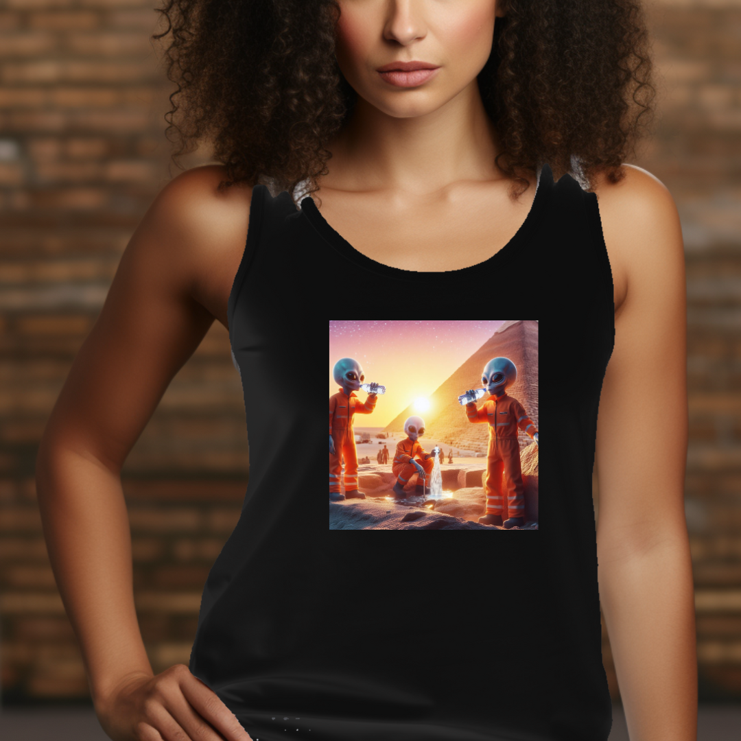 Pyramids at Giza Aliens Racerback Tank