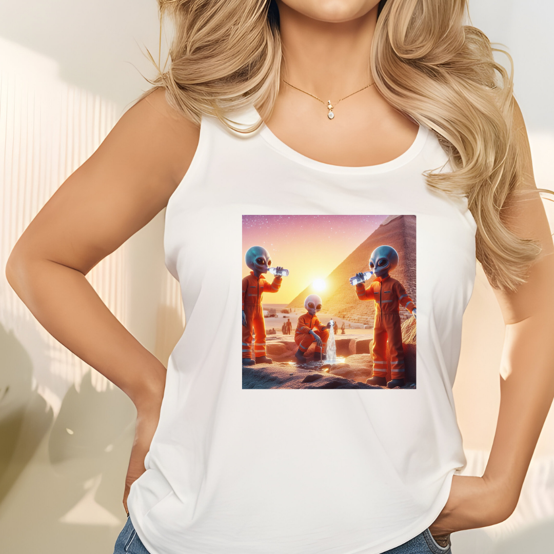 Pyramids at Giza Aliens Racerback Tank