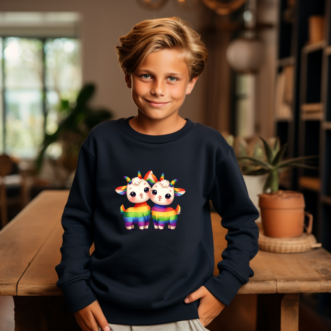 Kid's Sweatshirt - Cute Rainbow Animal Goats