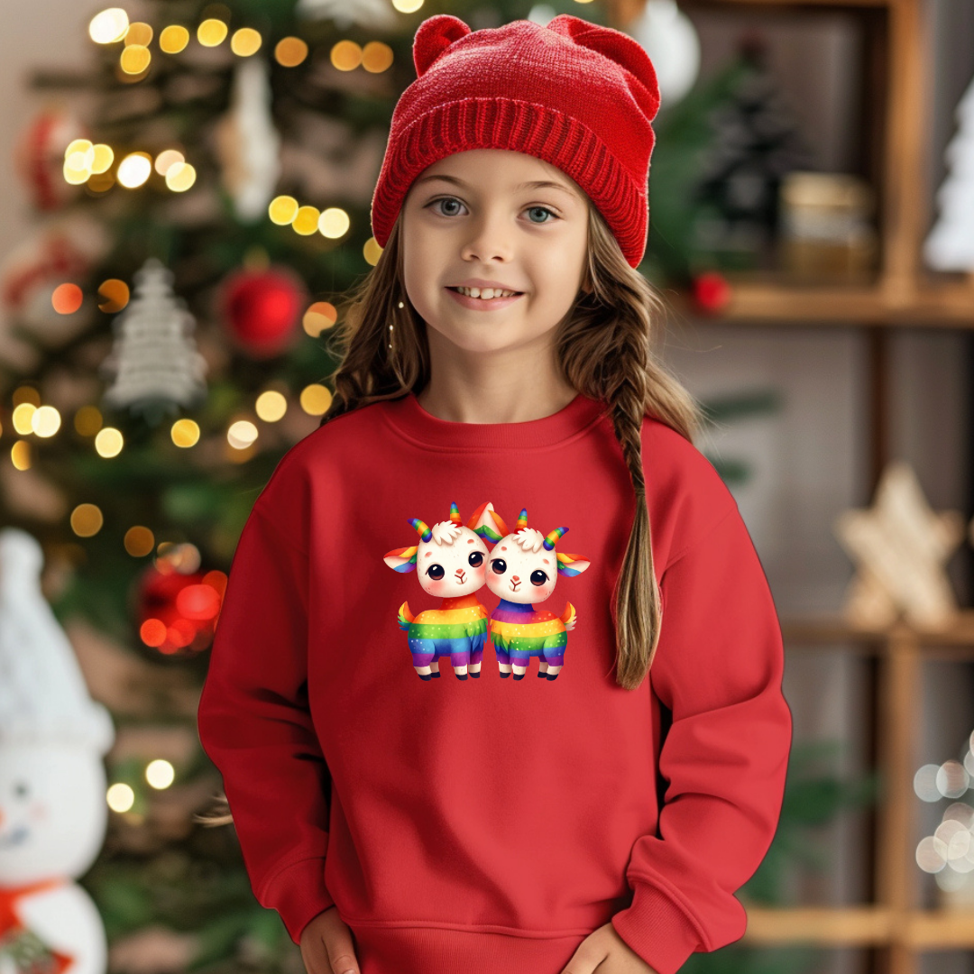 Kid's Sweatshirt - Cute Rainbow Animal Goats