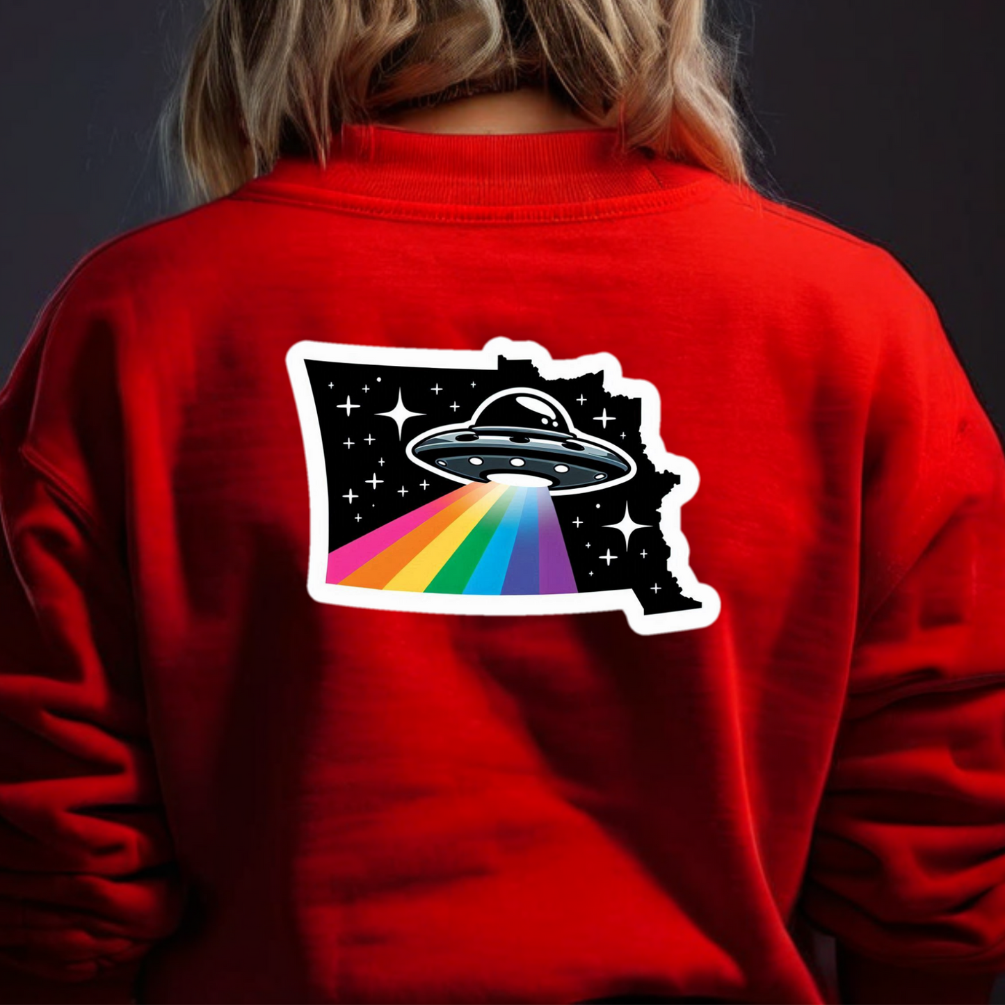 North Dakota PRIDE Sweatshirt On The Back